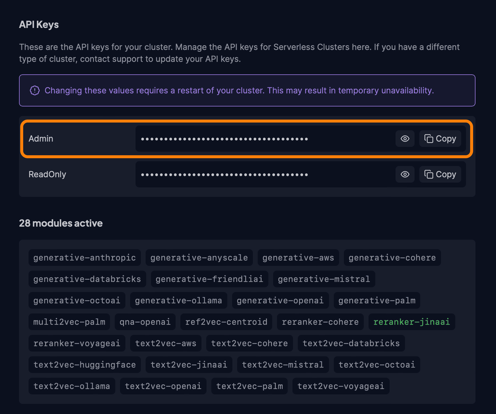 Get the admin API key