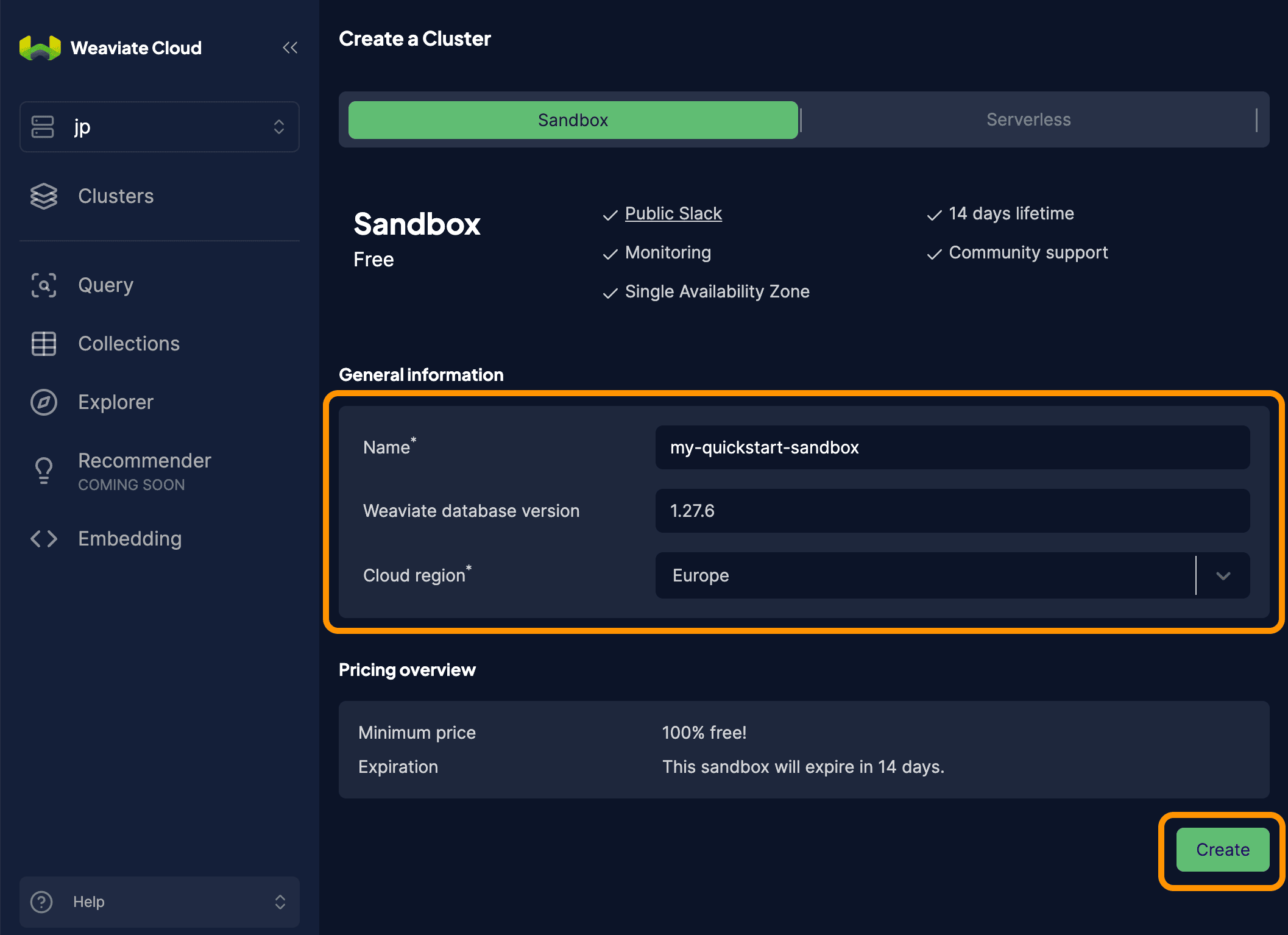 Create a Sandbox Cluster