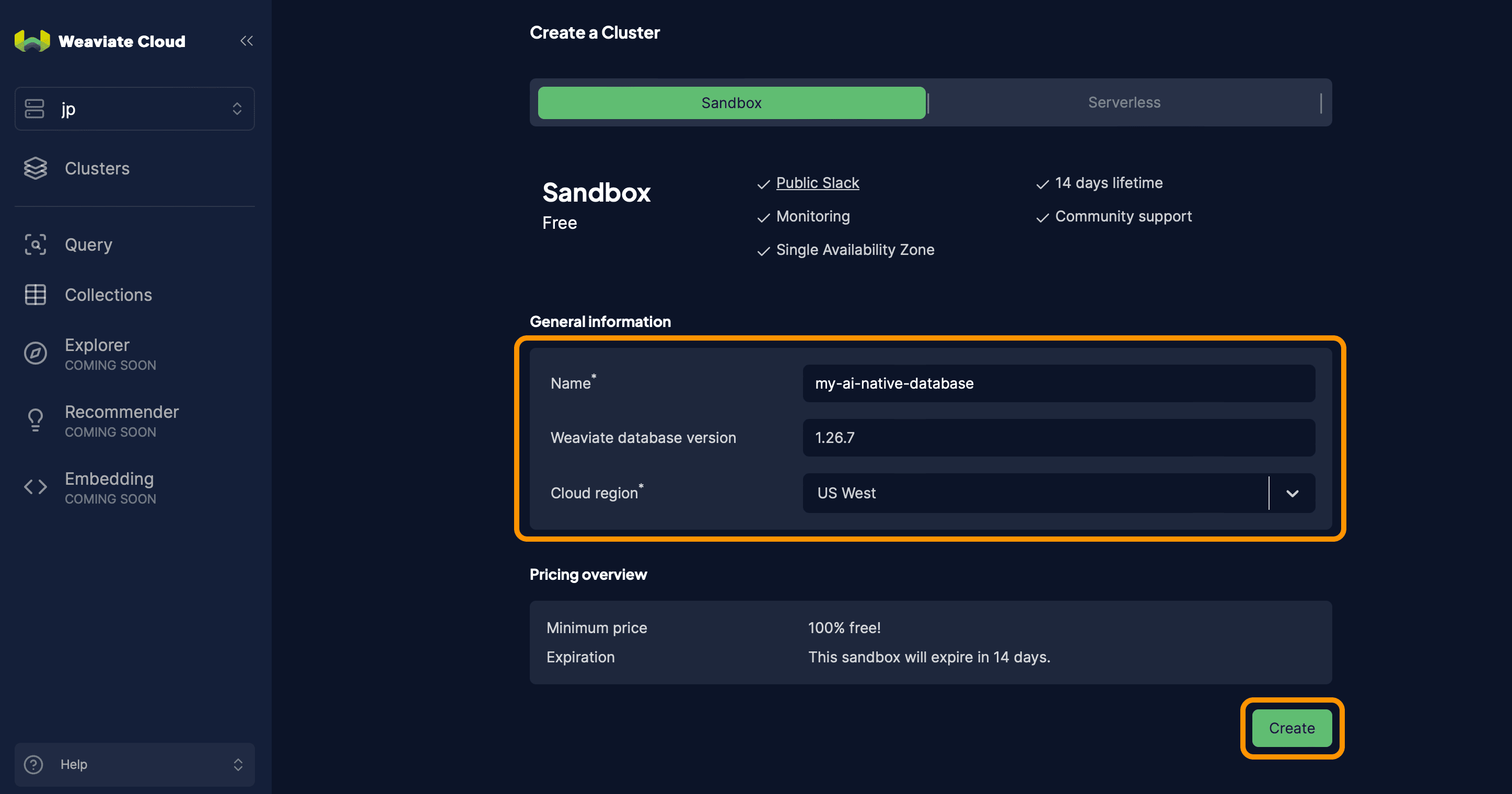 Create a Sandbox Cluster