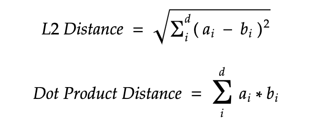 L2 and Dot Product distance calculations