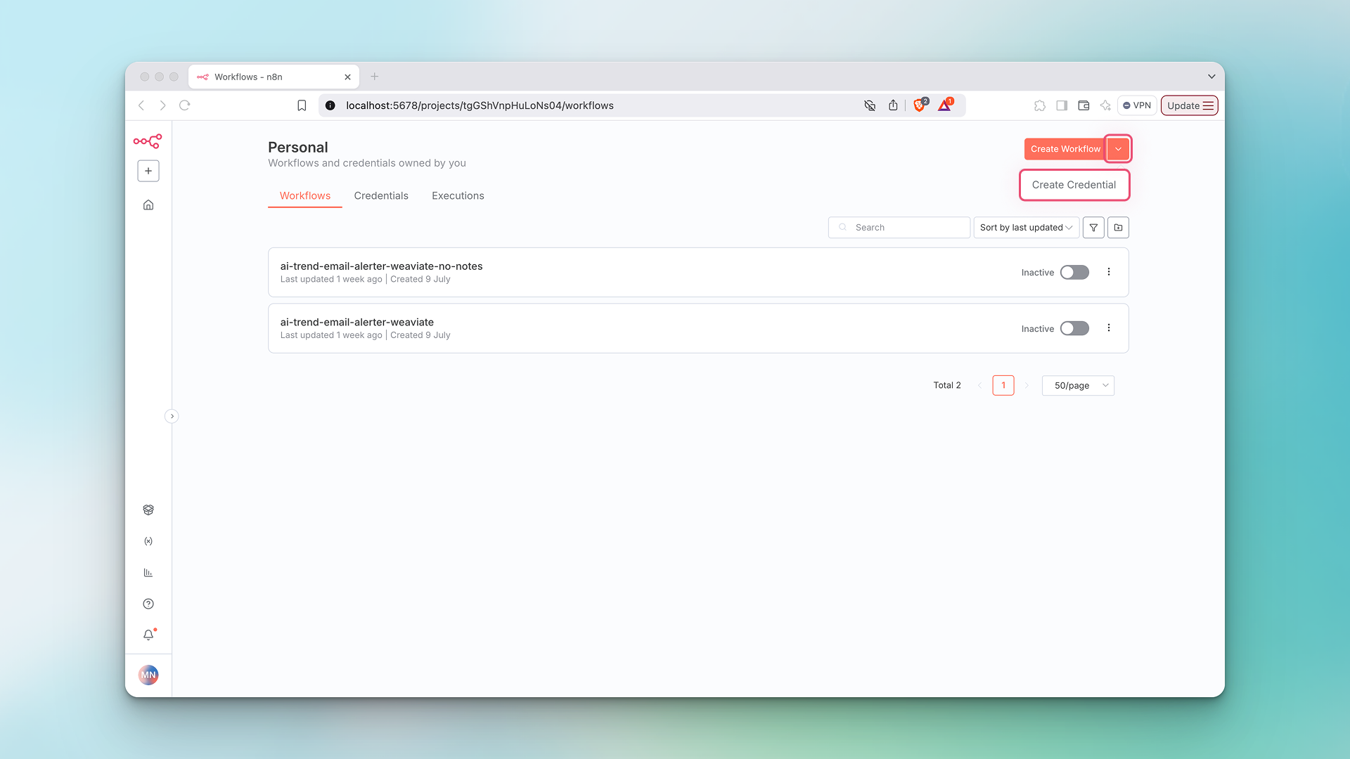 Create new n8n credential