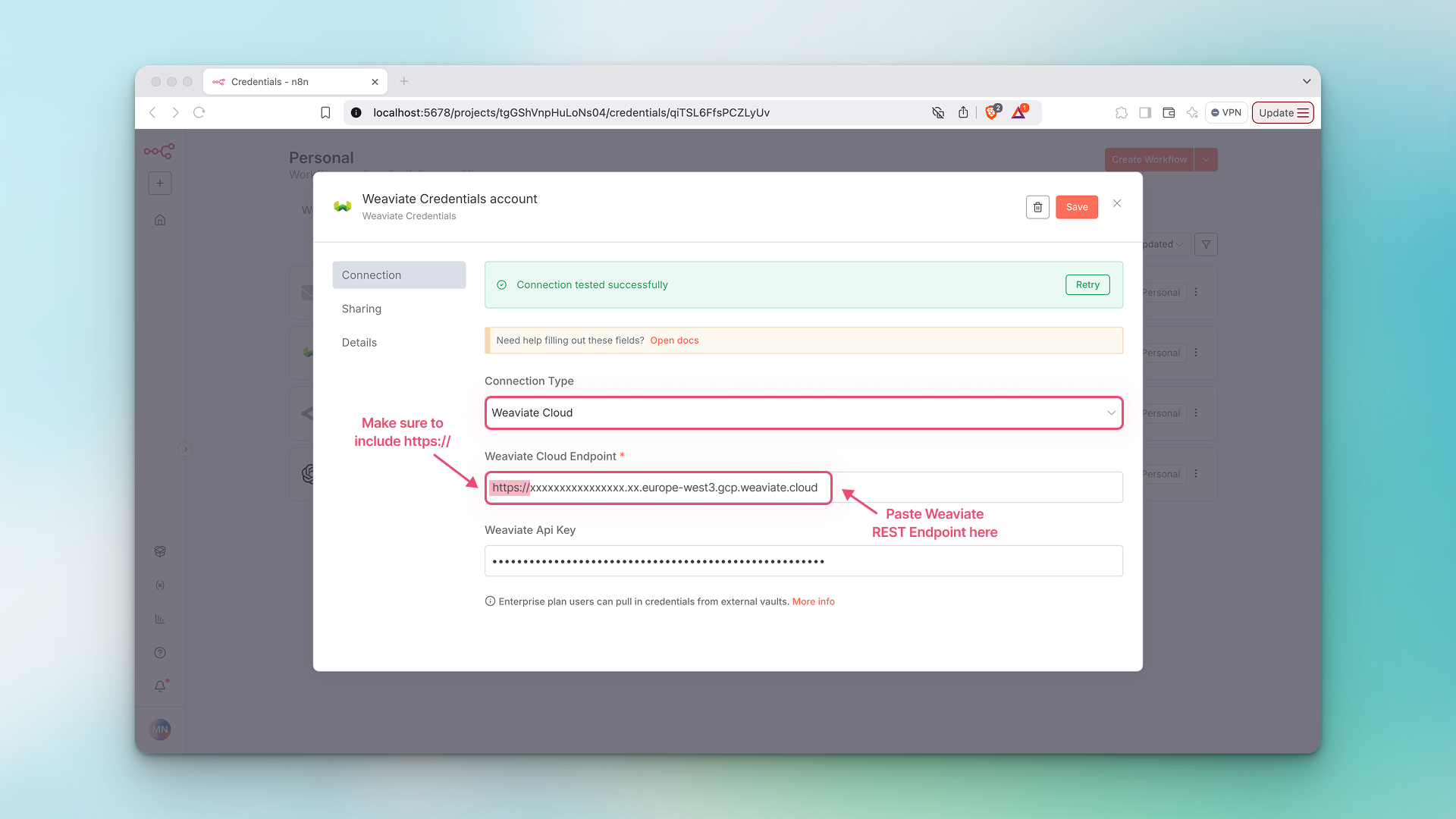 Create Weaviate n8n local credential