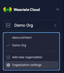 Organization settings button
