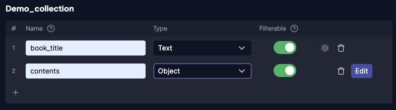 Nested object properties edit section