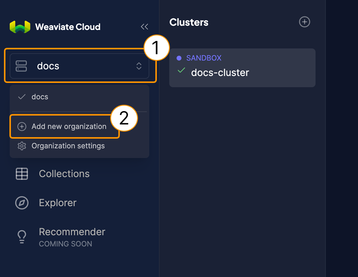 Add a new organization in Weaviate Cloud