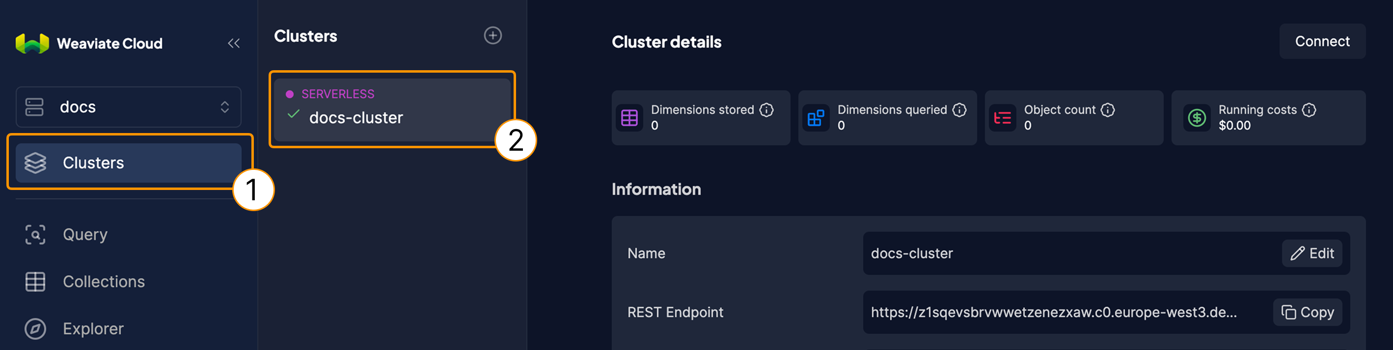 View cluster status in Weaviate Cloud