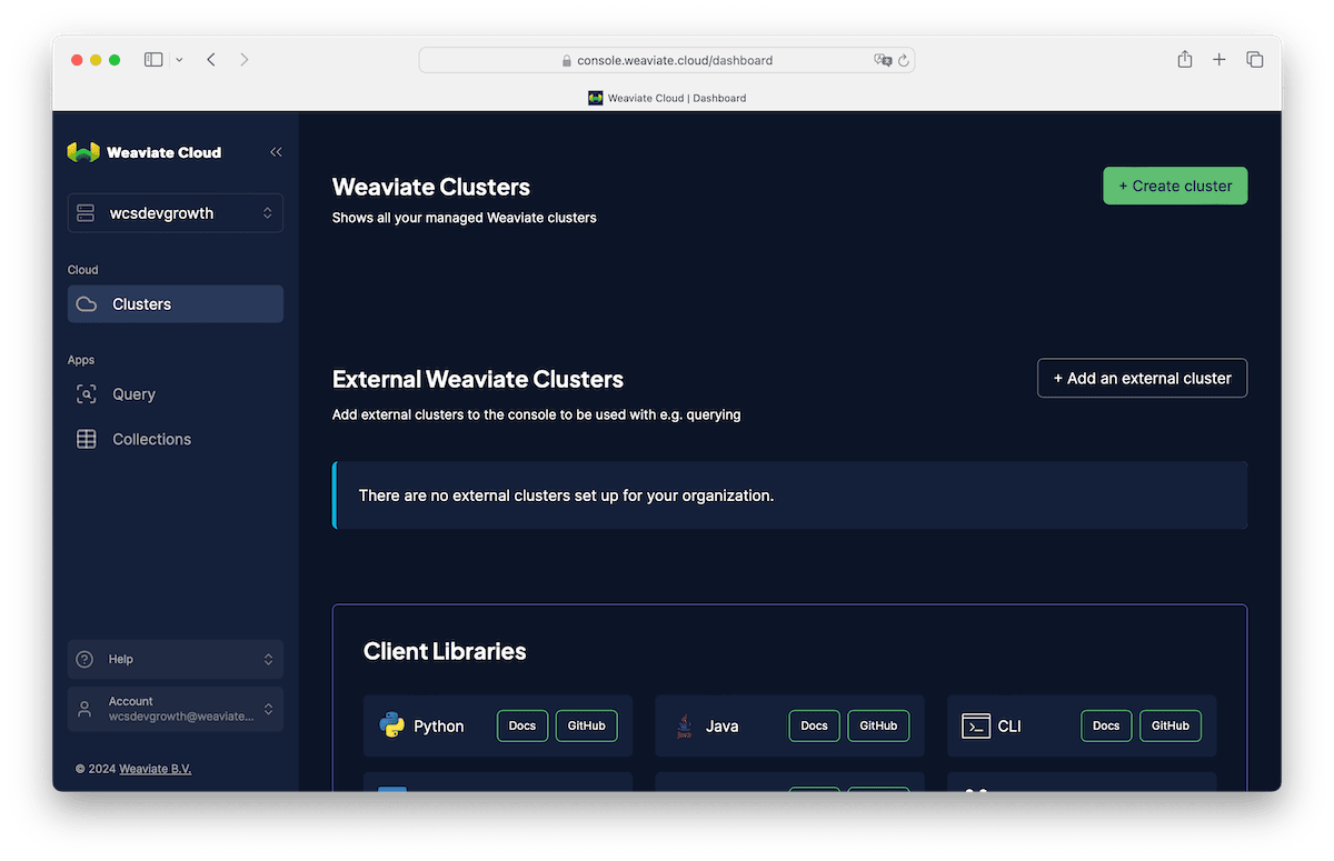 Weaviate-Cloud-Console-Dashboard