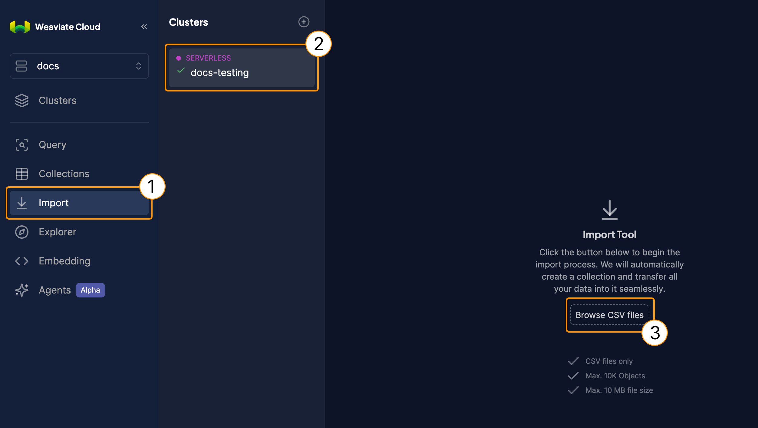 Start the import process in Weaviate Cloud