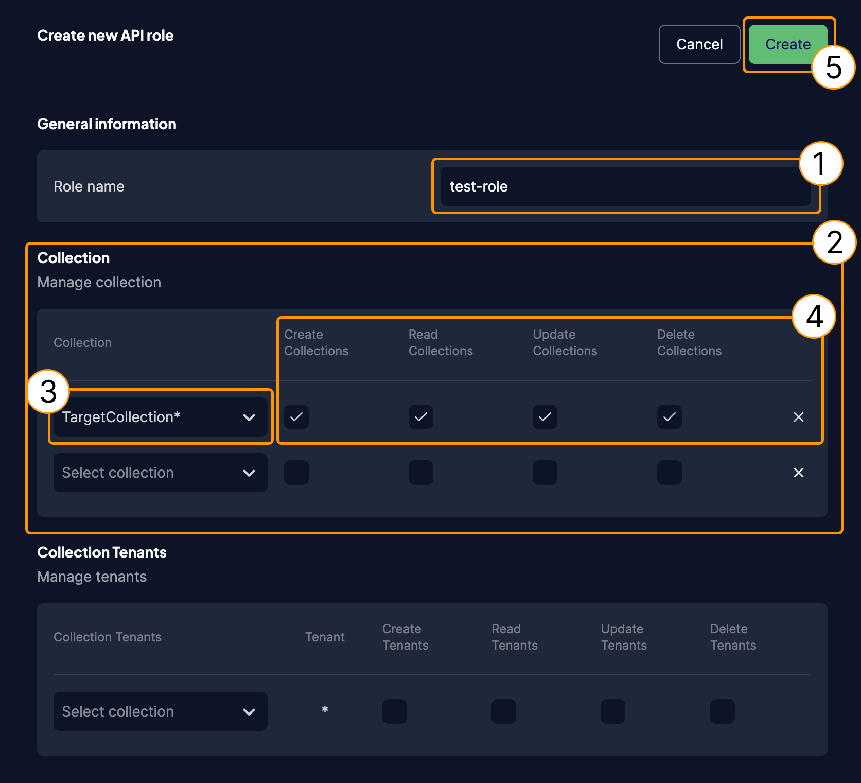 Create new API role form