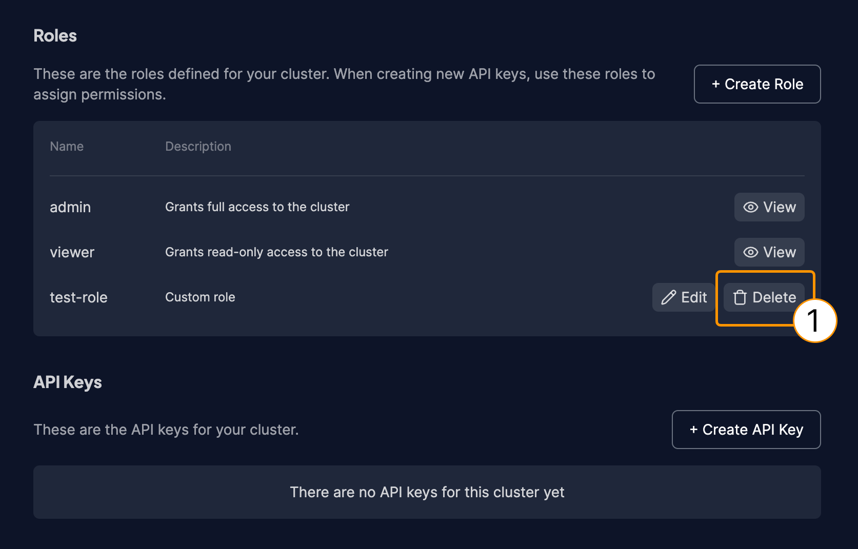 Delete role button highlighted