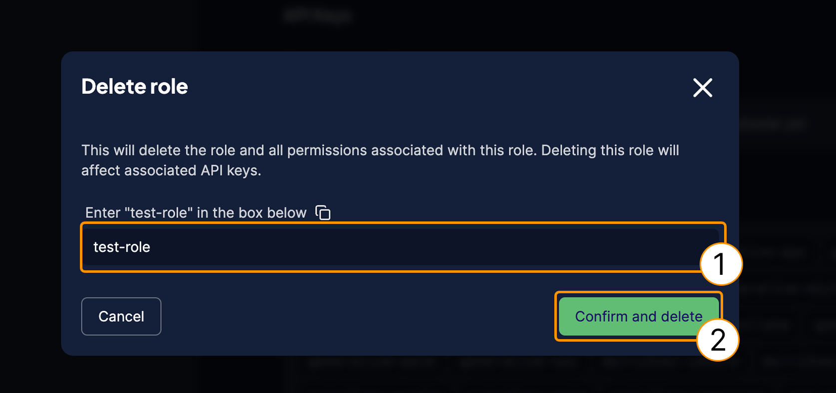 Delete role confirmation dialog