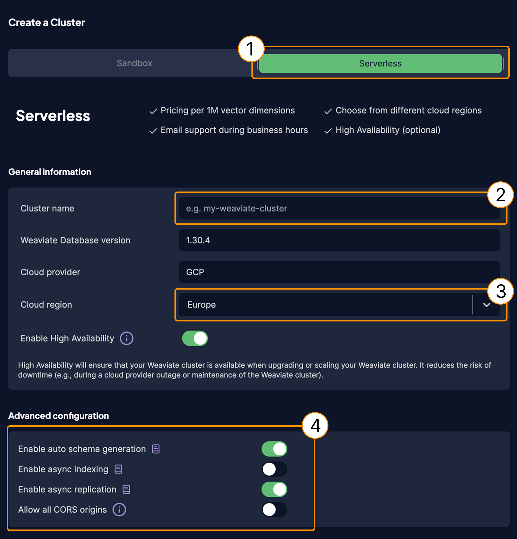 Create a serverless cluster