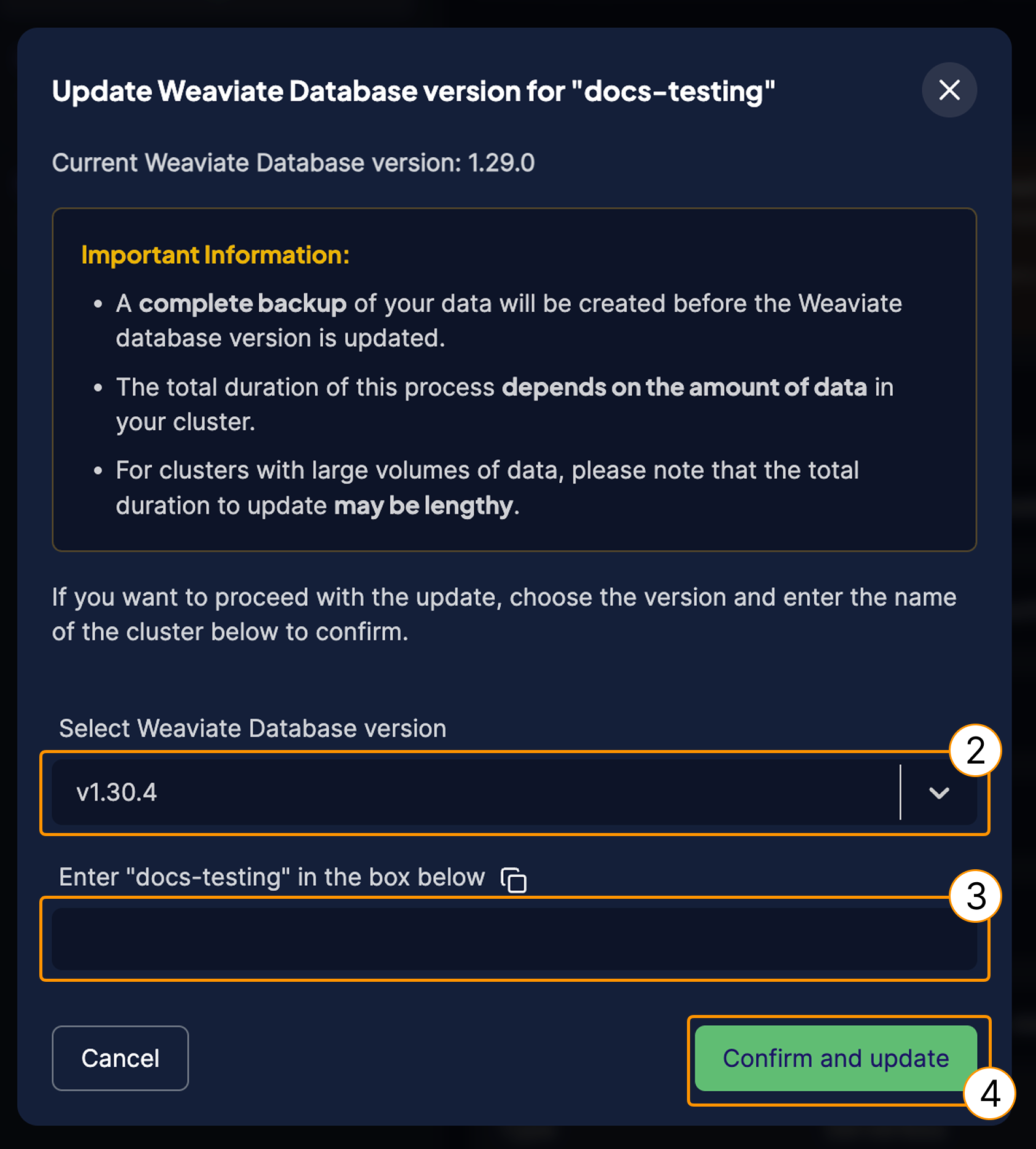 Confirm Weaviate Cloud cluster update