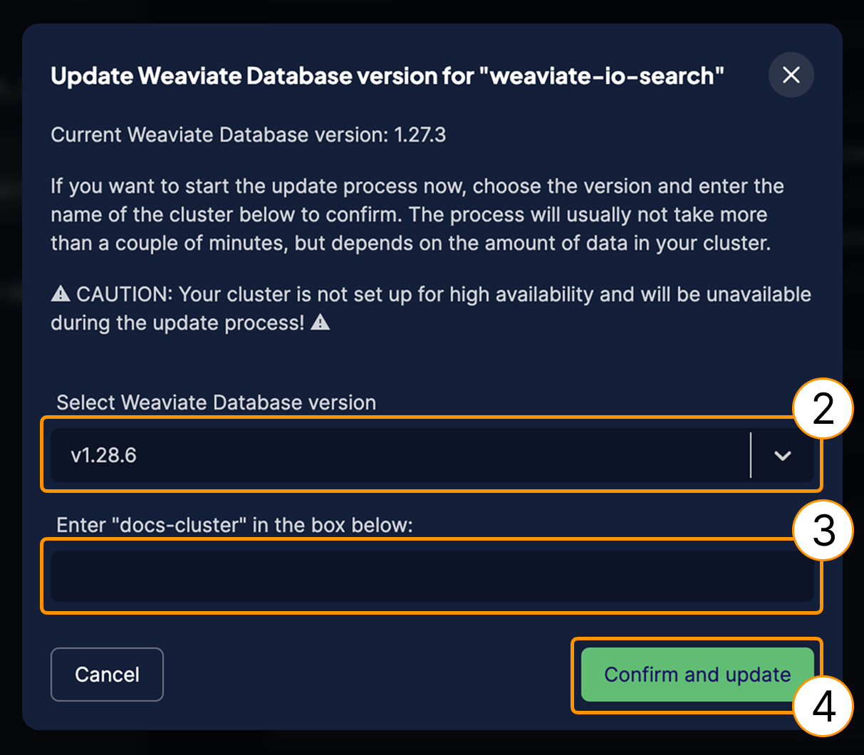 Confirm Weaviate Cloud cluster upgrade