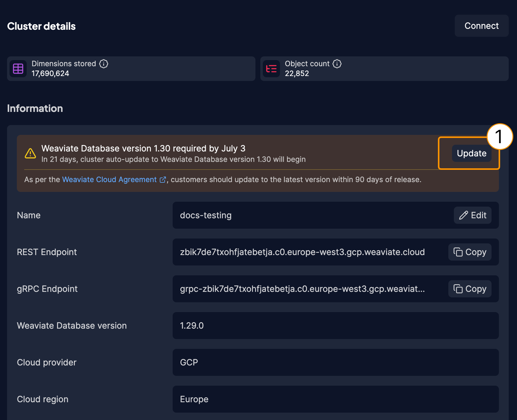 Update a Weaviate Cloud cluster