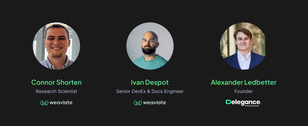 Webinar speakers Connor Shorten, Ivan Despot, and Alexander Ledbetter